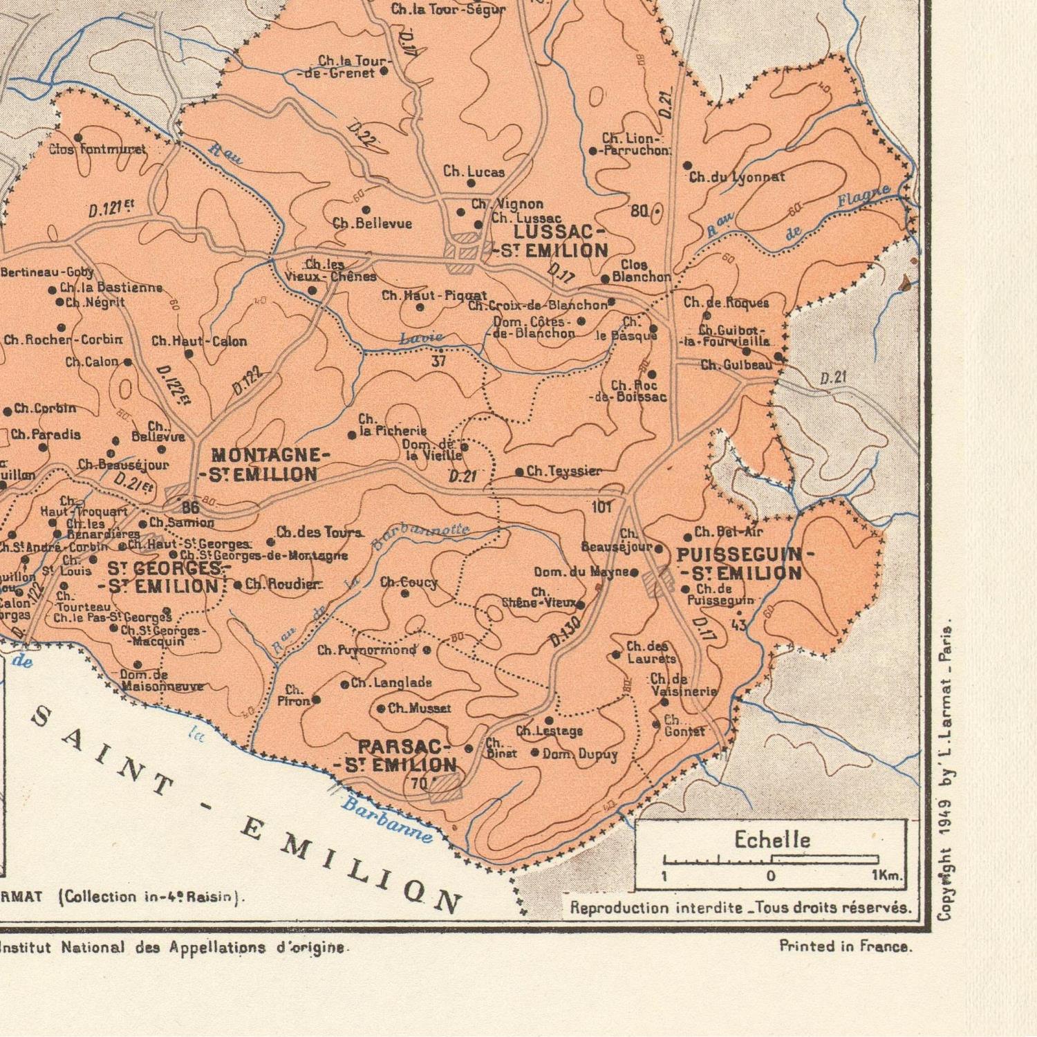 Map of Saint-Emilion wine region with color-coded areas