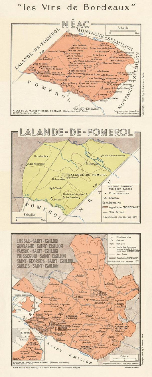 Map of Lalande-de-Pomerol and Néac, showing wine regions in Bordeaux.