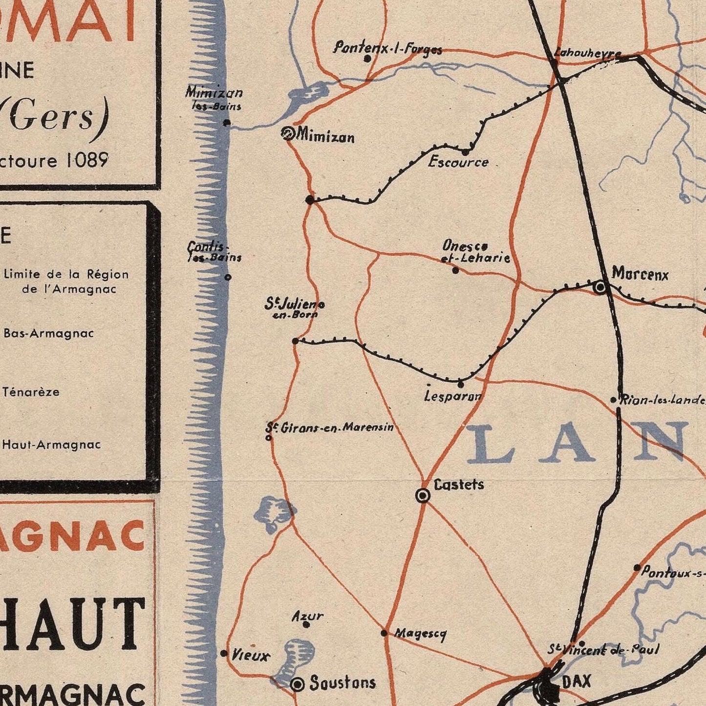 Vintage map of a region with labeled places and boundaries