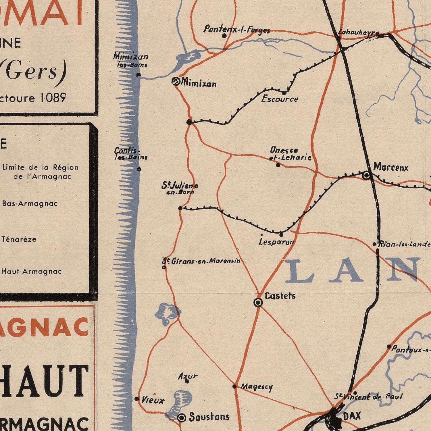 Vintage map of a region with labeled places and boundaries