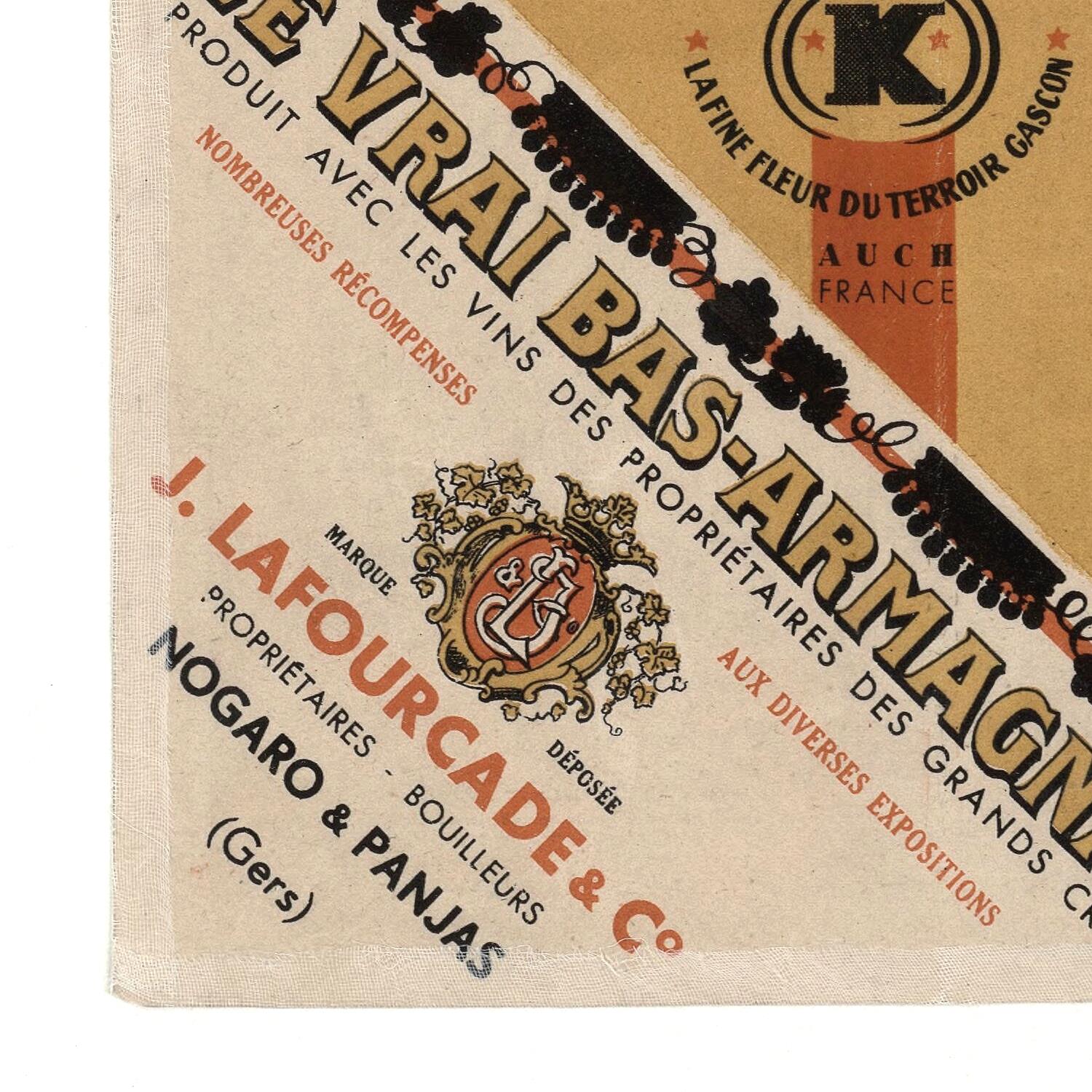 Vintage-style label with intricate design and text on a beige background