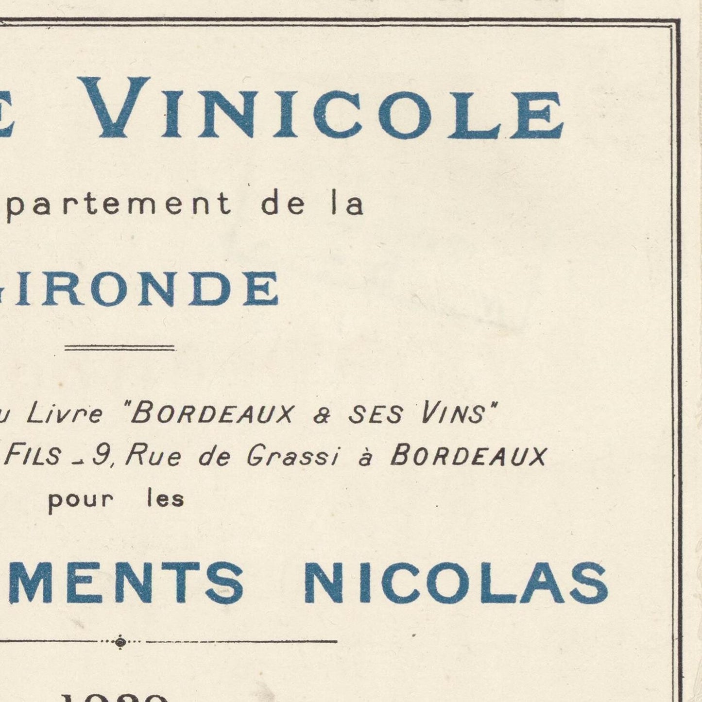 Vintage text on a beige background with blue and black lettering.