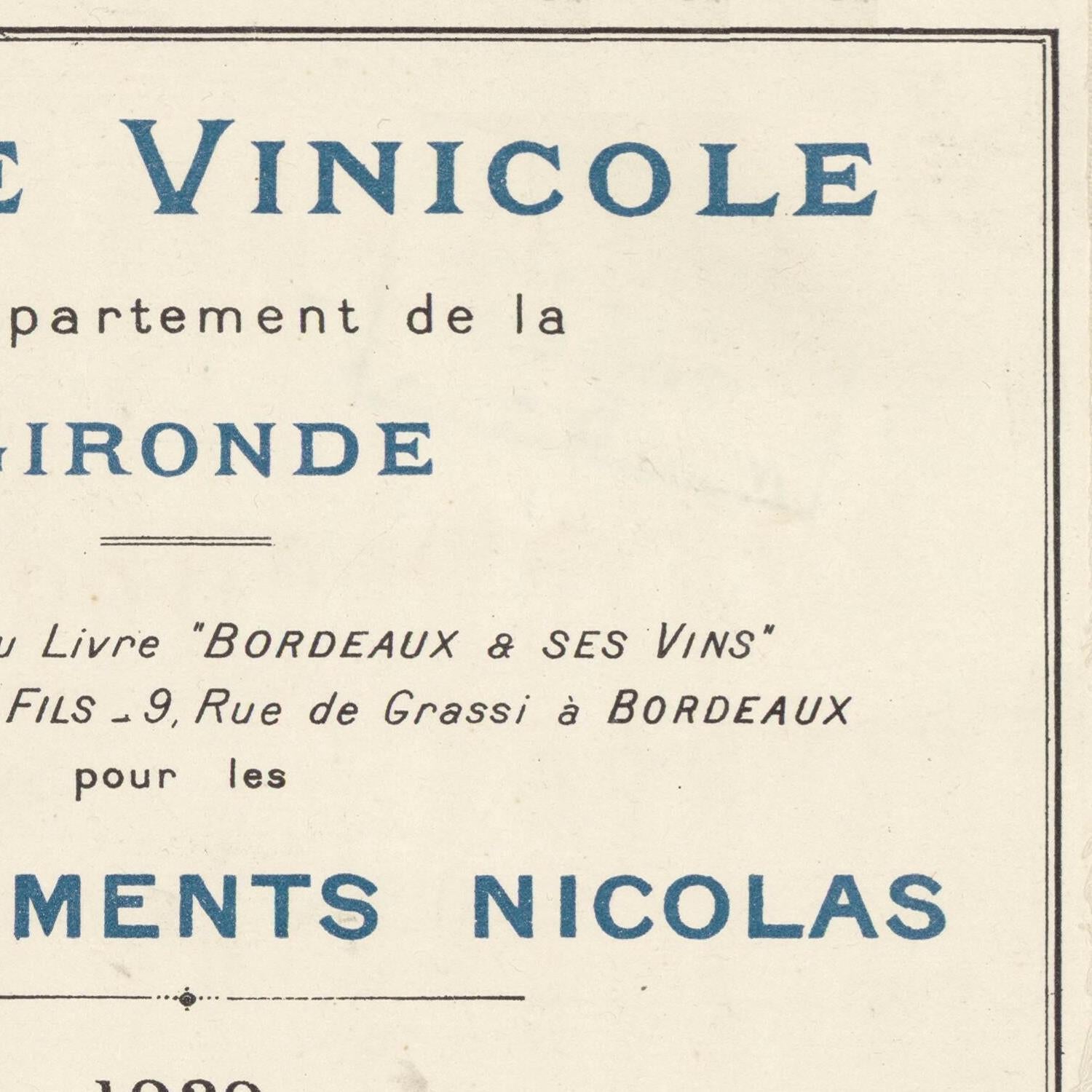 Vintage text on a beige background with blue and black lettering.