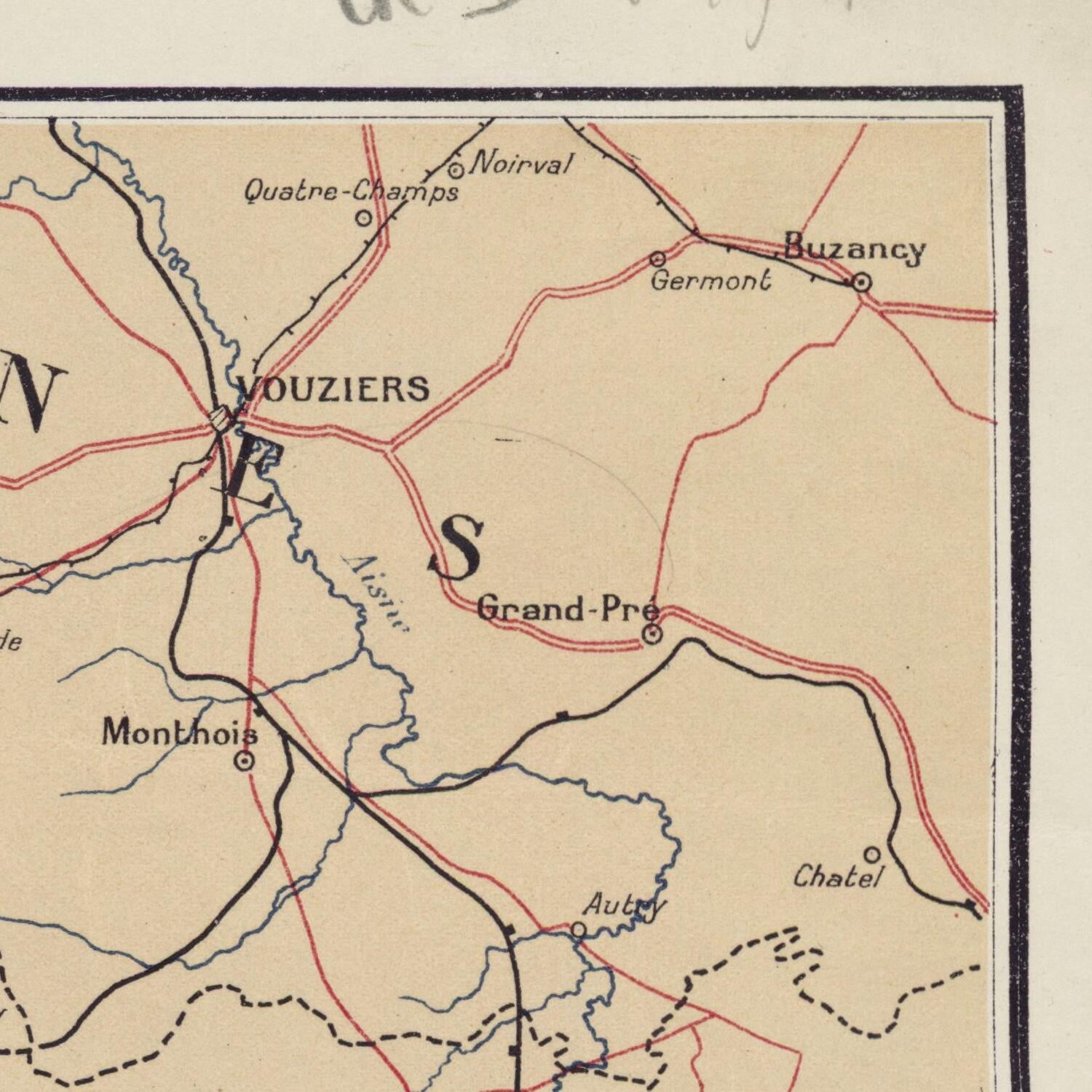 Vintage map of a region with labeled places on a beige background