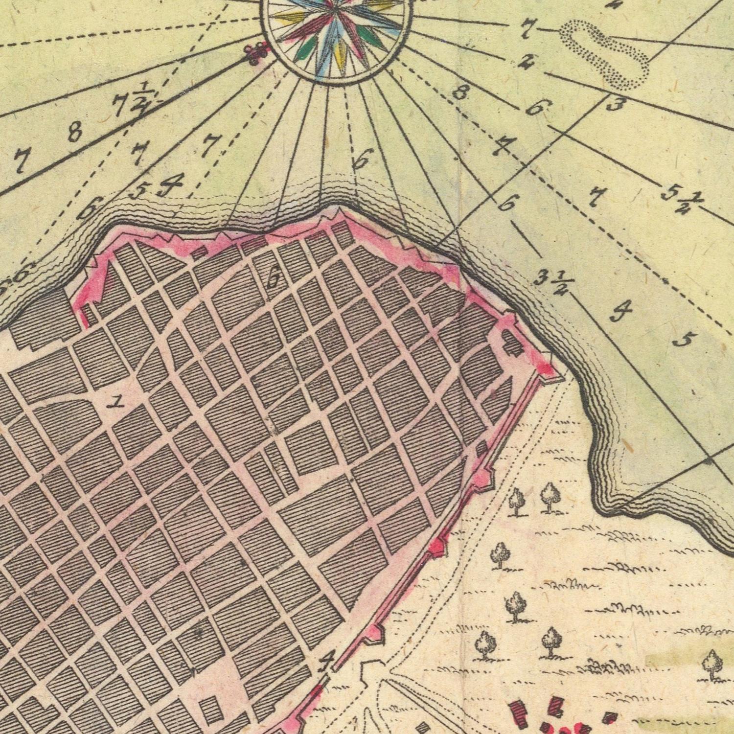Vintage map with grid layout and compass rose