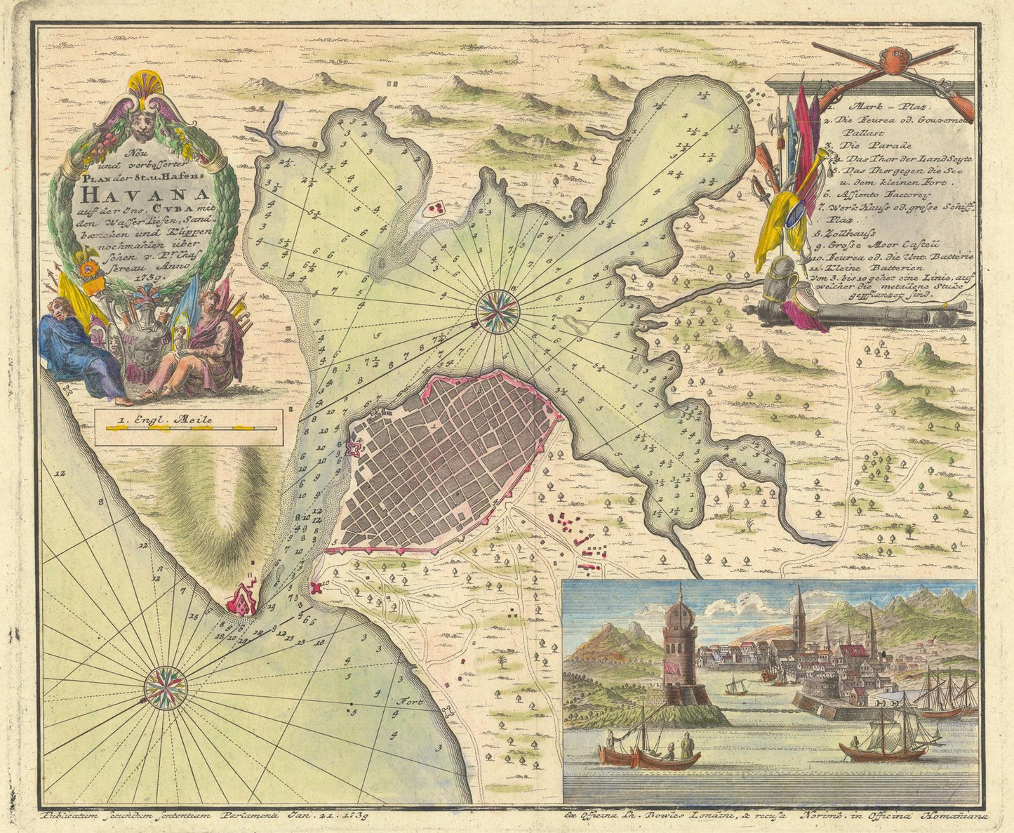 Vintage map of a coastal area with illustrations and text