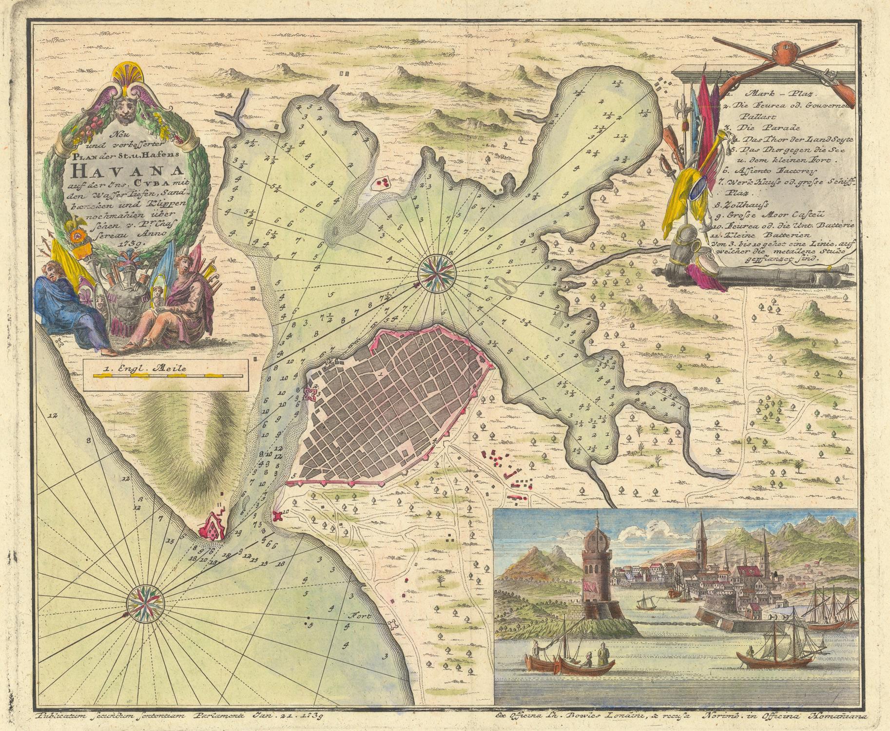 Vintage map of a coastal area with illustrations and text