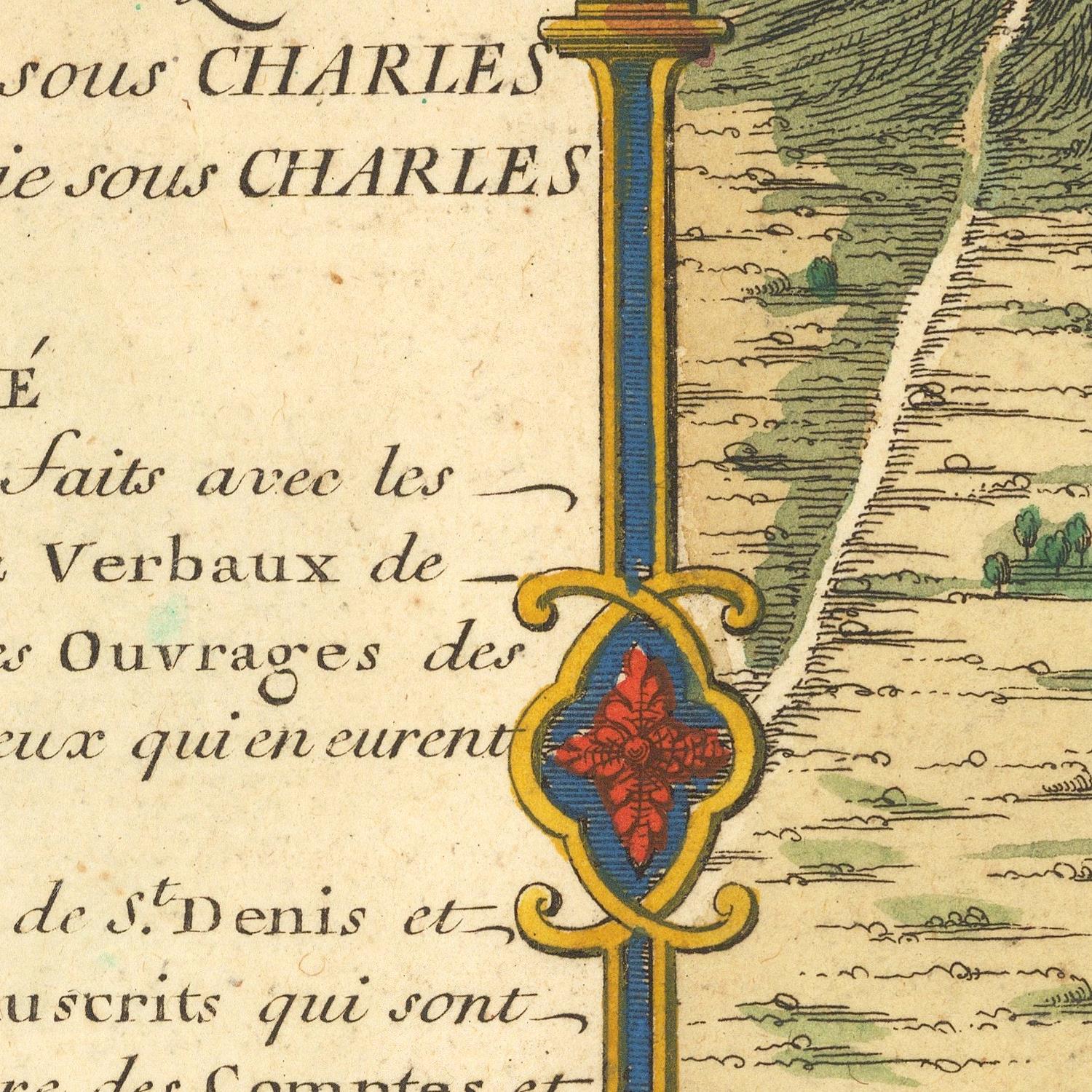 Decorative sword with a red emblem on an old document with text