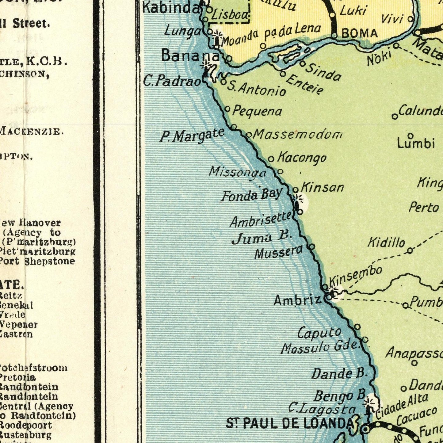 Map of a coastal region with various locations labeled, including 'Banana' and 'St. Paul de Loanda'.