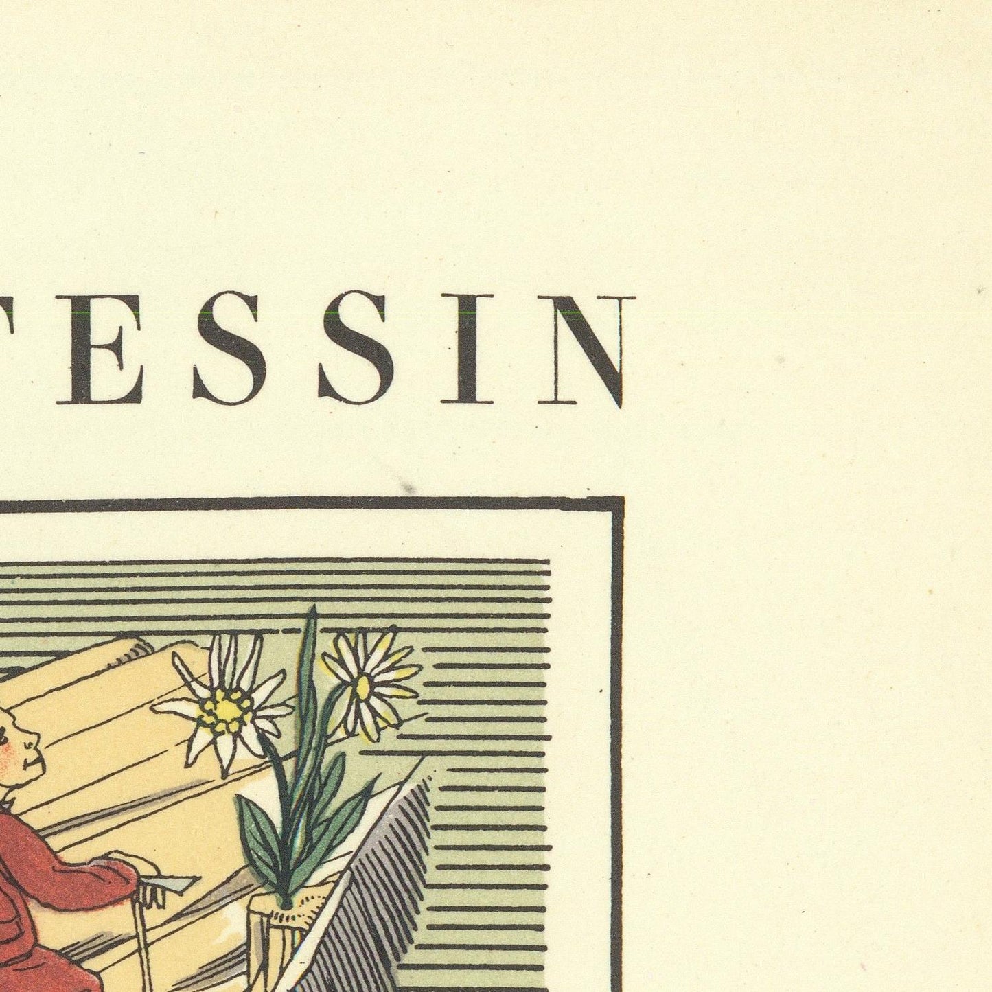 Vintage-style illustration with a person at a piano and flowers, featuring the brand 'Fessin'.