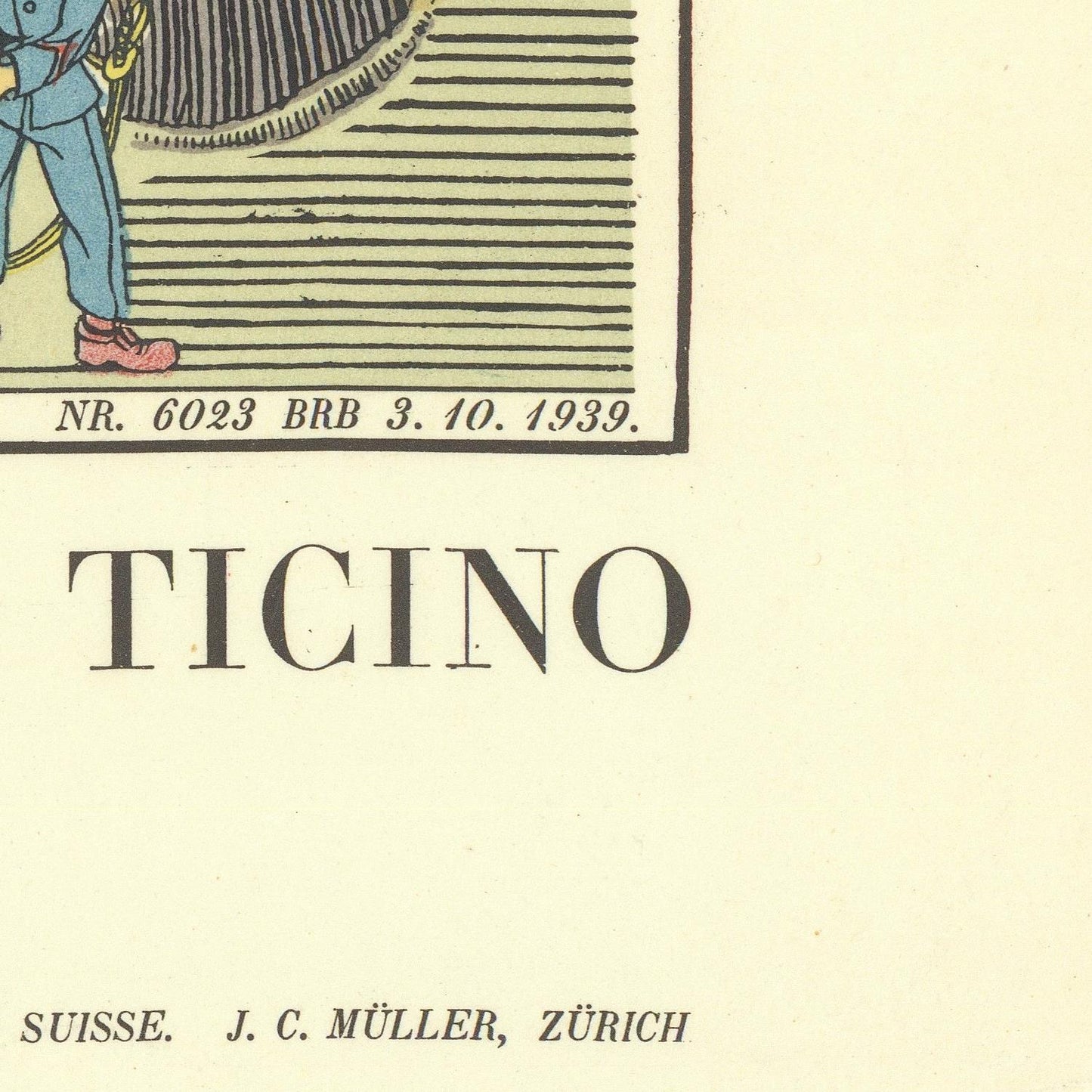 Vintage label with 'Ticino' text and date on a beige background