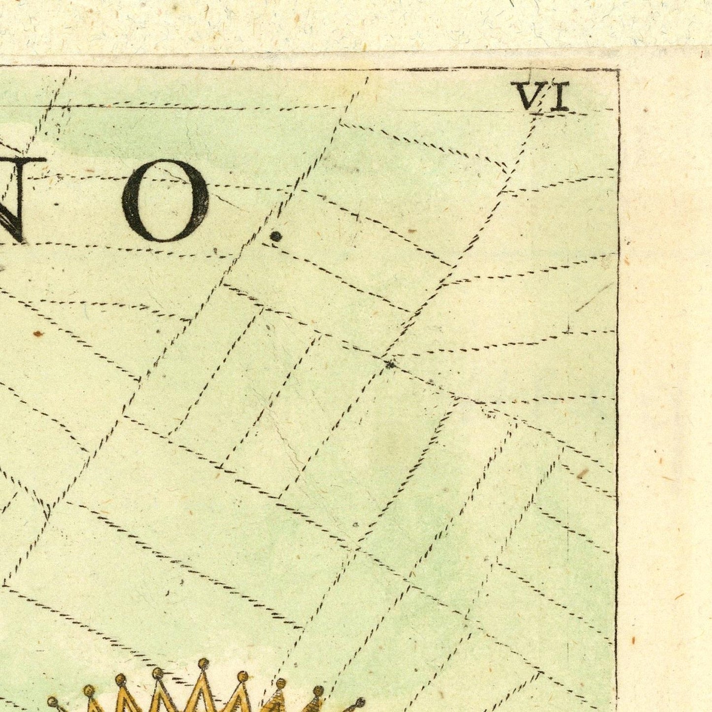 Vintage map detail with grid lines and text on a green background