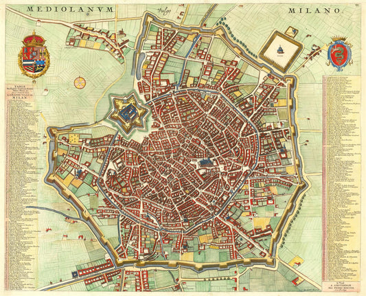 Vintage map of Milan with detailed layout and city design