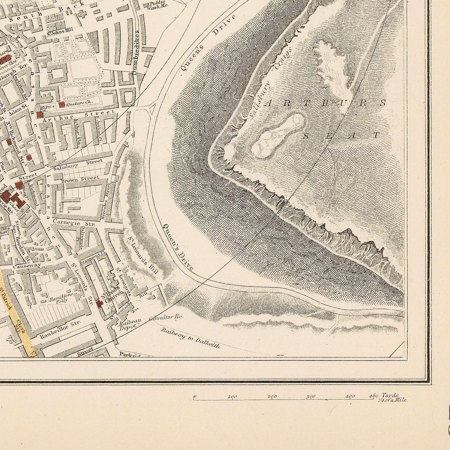 Vintage map of a city with a river and surrounding areas