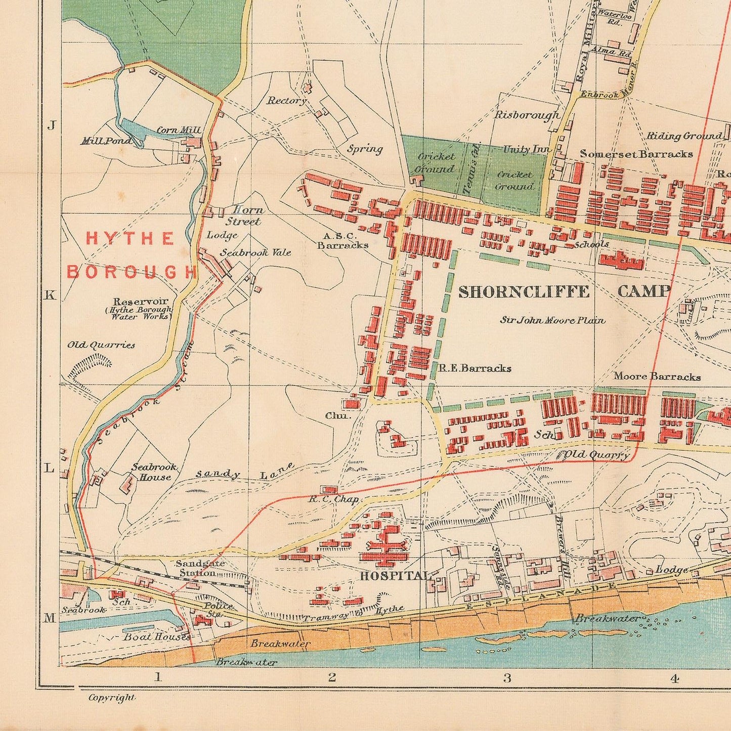 Vintage map of a town with labeled areas and boundaries