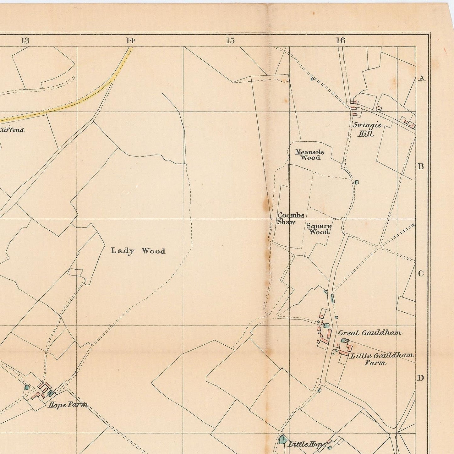 Old map with labeled geographical features on a beige background