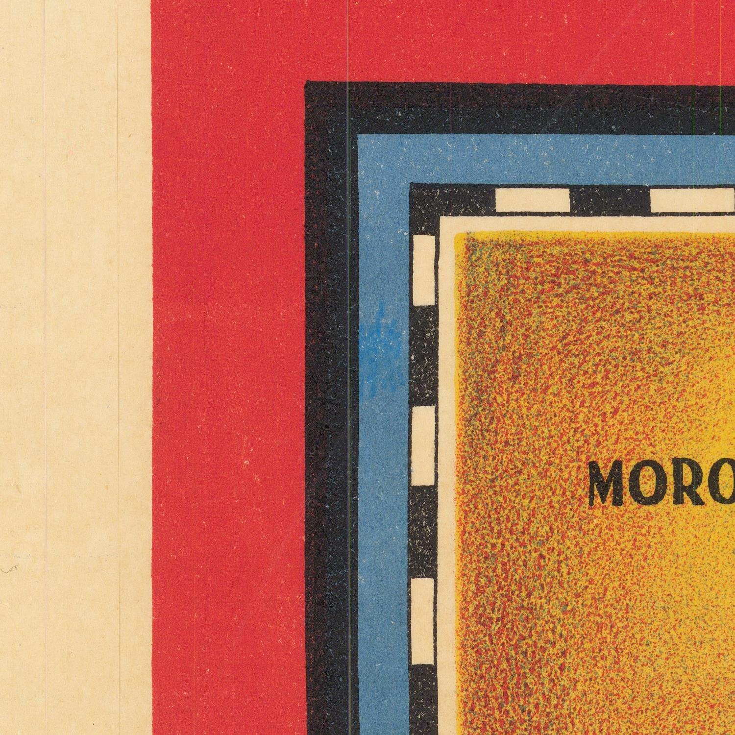 Close-up of a textured book cover with visible text and color blocks