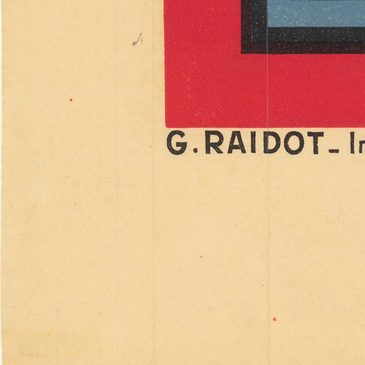 Close-up of a book or notebook with 'G. RAIDOT' branding on a beige background