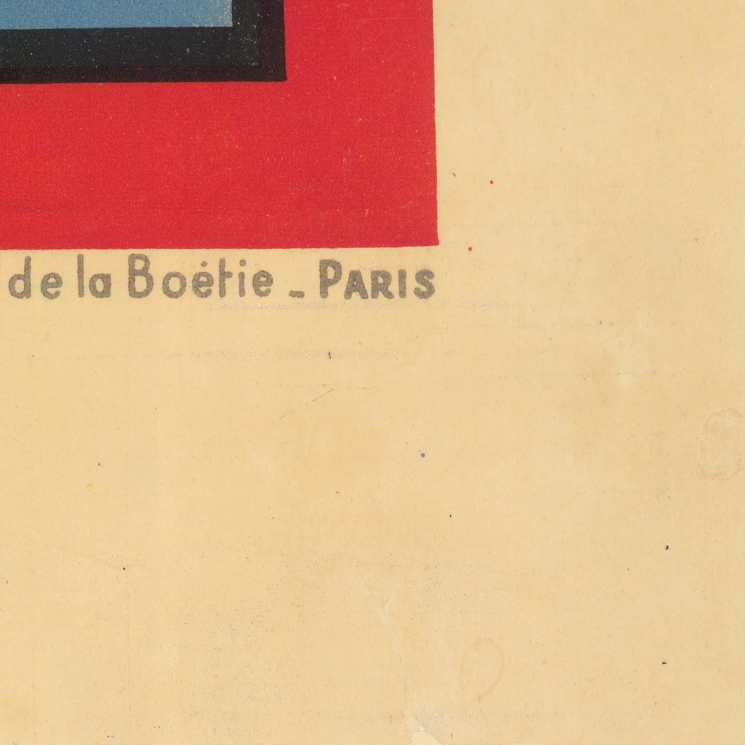 Beige background with text 'de la Boétie PARIS' and colorful geometric shapes.