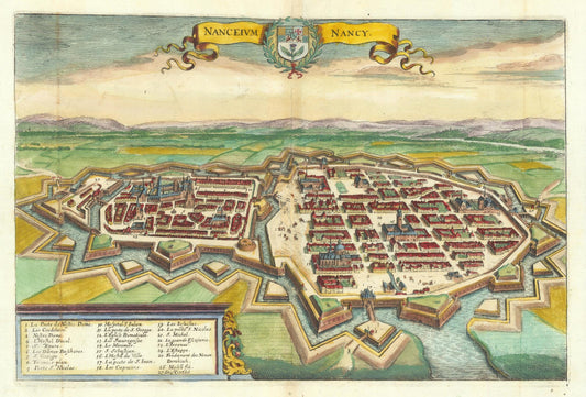 Vintage illustration of a fortified city labeled 'Nancy'