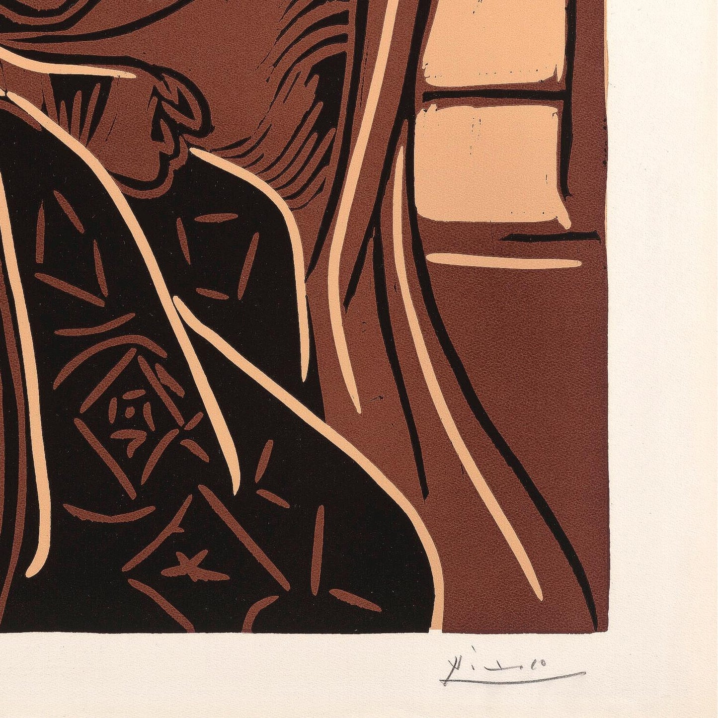 Abstract artwork with brown and black lines on a beige background