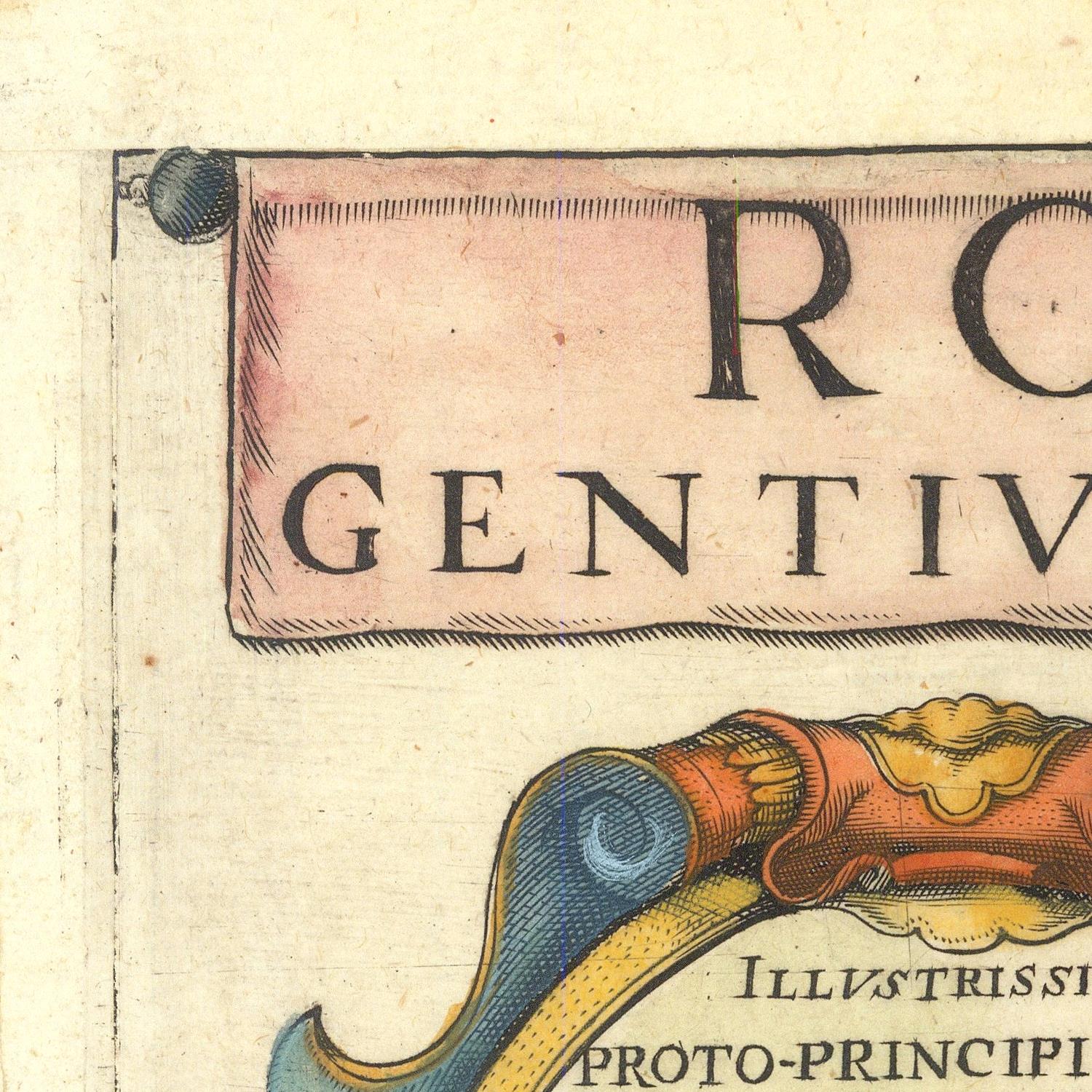 Decorative text with 'Rogentiv' and a colorful emblem on a beige background