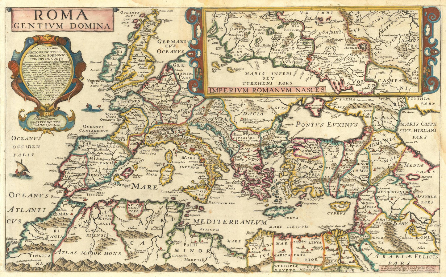 Vintage map of ancient Rome and surrounding regions with detailed labels.
