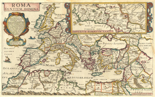 Vintage map of ancient Rome and surrounding regions with detailed labels.