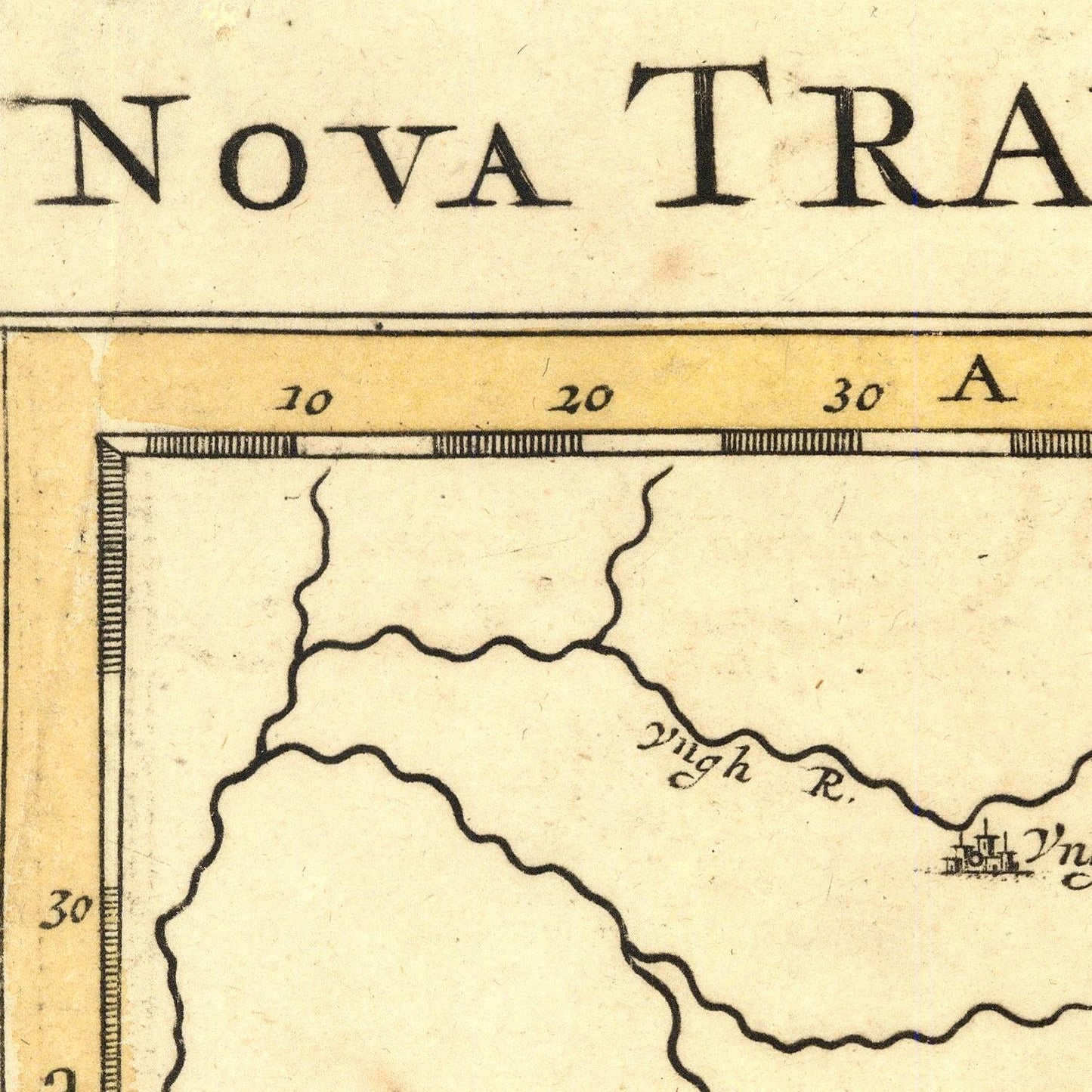 Vintage map with 'Nova Tram' at the top, showing a small inset map and measurement scale.