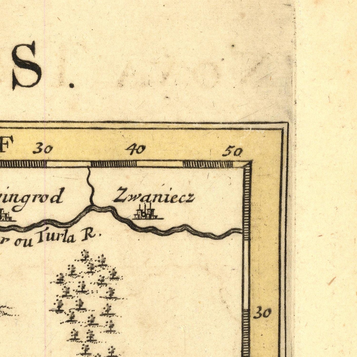 Vintage map detail with text and measurements on a beige background