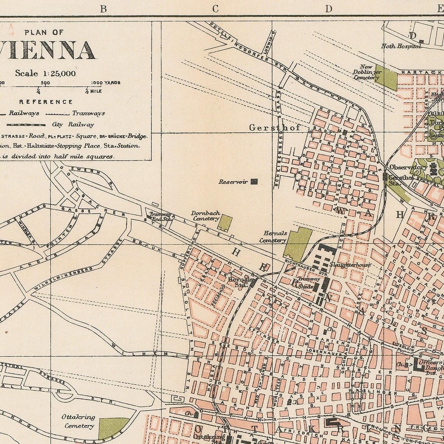 Vintage map of Vienna with labeled streets and landmarks
