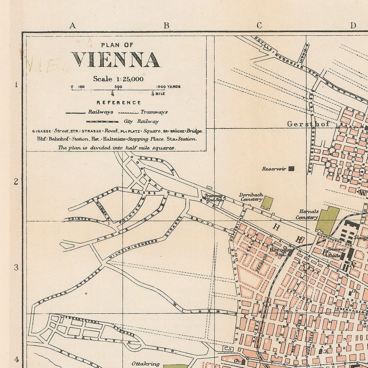 Vintage map of Vienna with labeled streets and landmarks