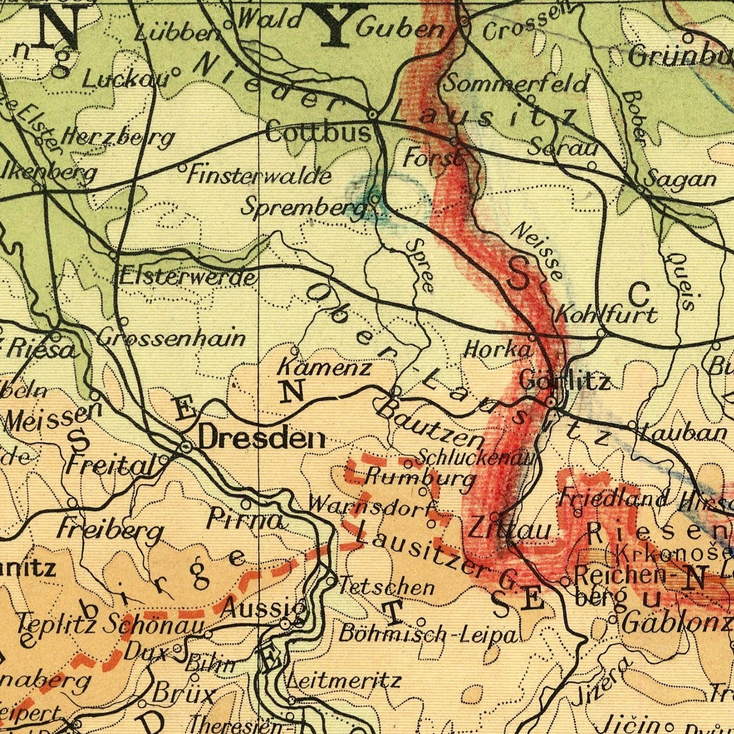Vintage map of Central Europe with a focus on Silesia, featuring various cities and regions.