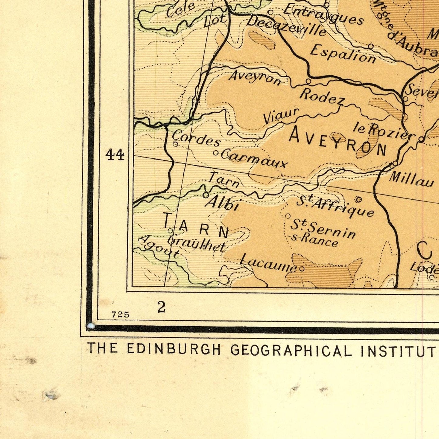Map of Aveyron and surrounding regions with 'The Edinburgh Geographical Institute' at the bottom.