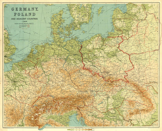 Vintage map of Germany and Poland with adjacent countries