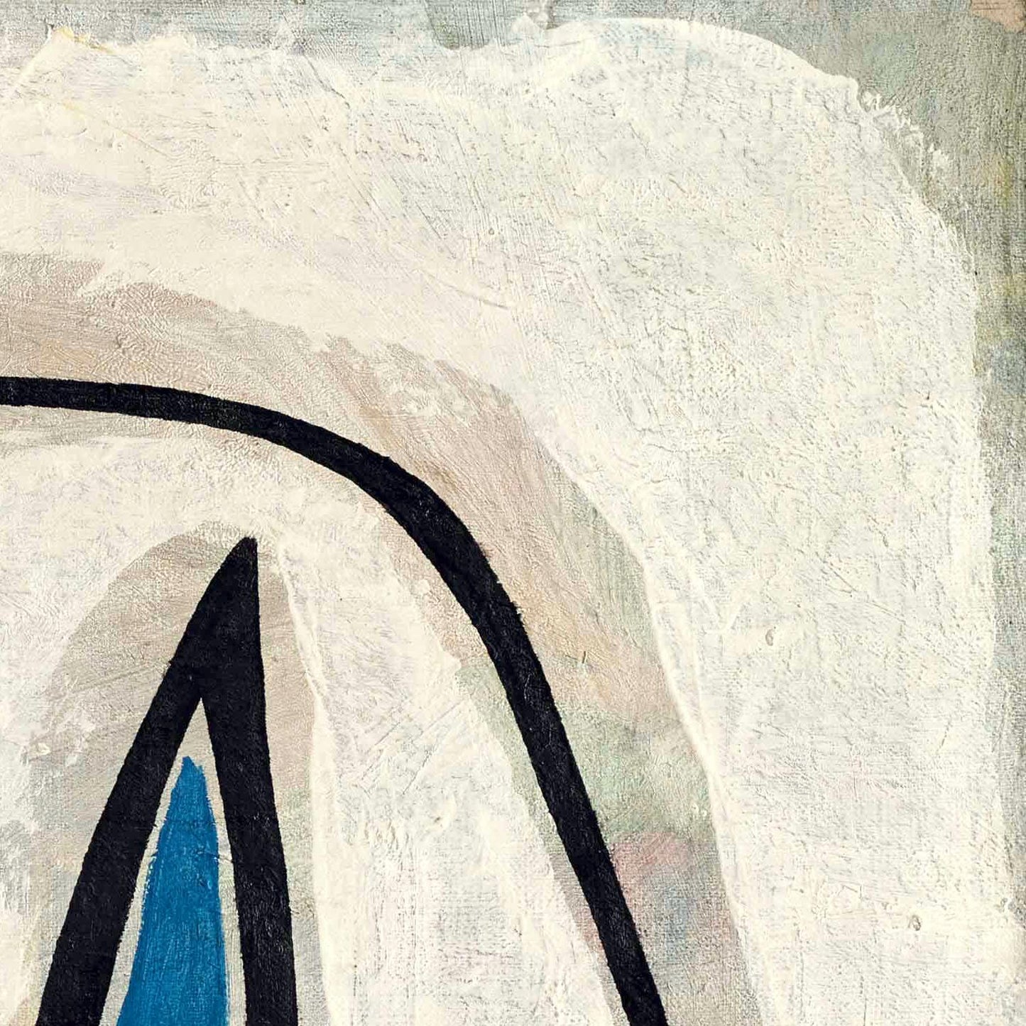 Abstract art with concentric circles and a blue triangle on textured white background
