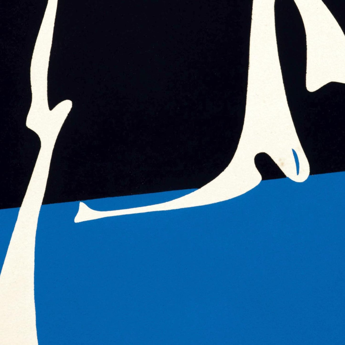 Abstract design with white shapes on a black and blue background