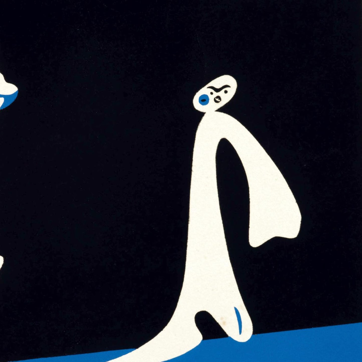 Abstract white figure with blue accents on a black background