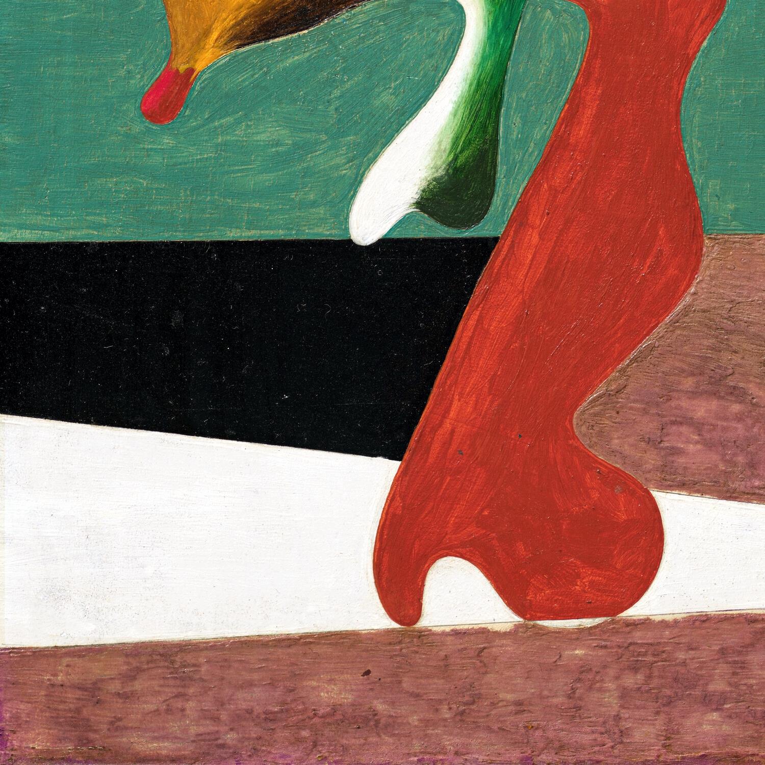 Abstract artwork with colorful shapes on a textured surface