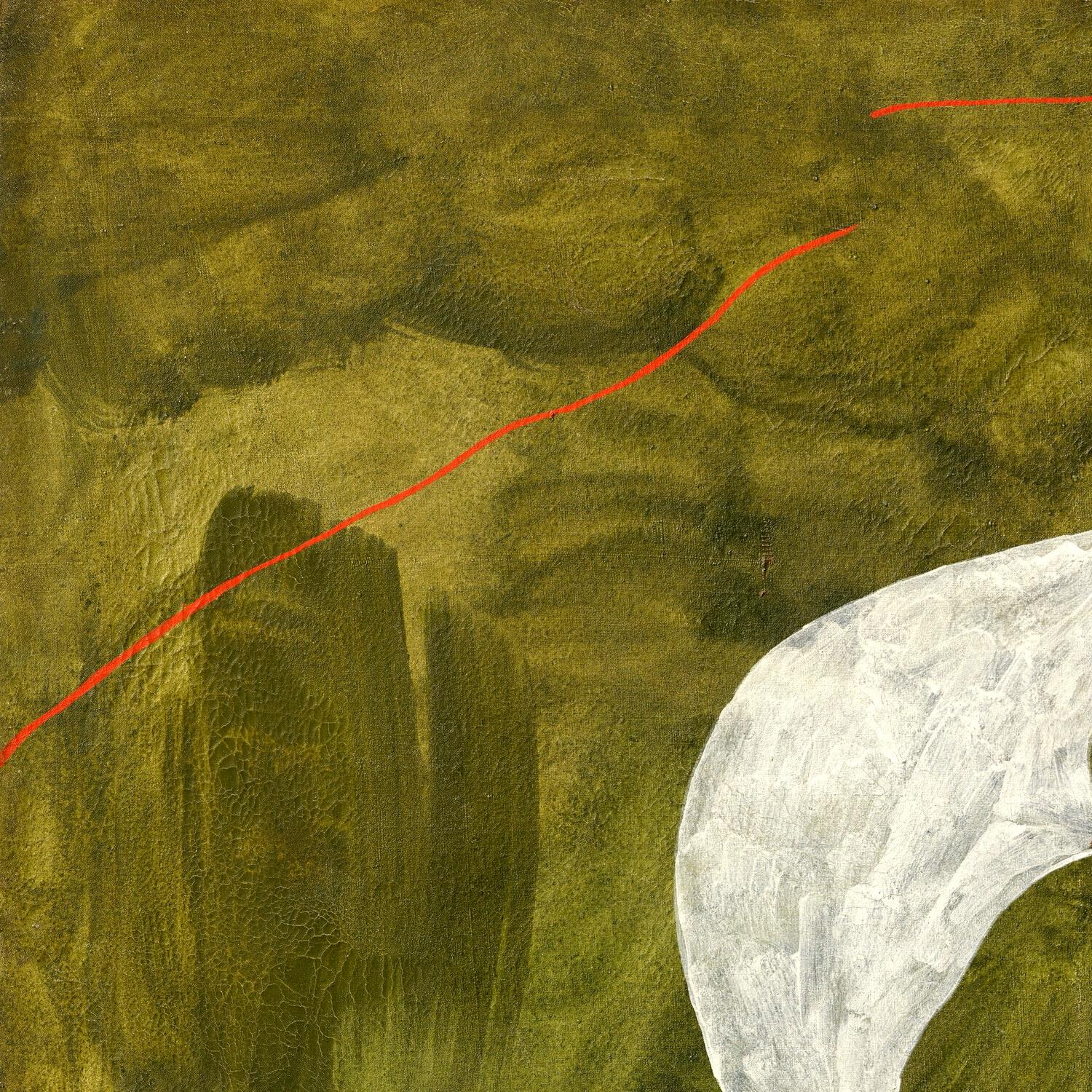 Abstract art with green and red colors on a textured background