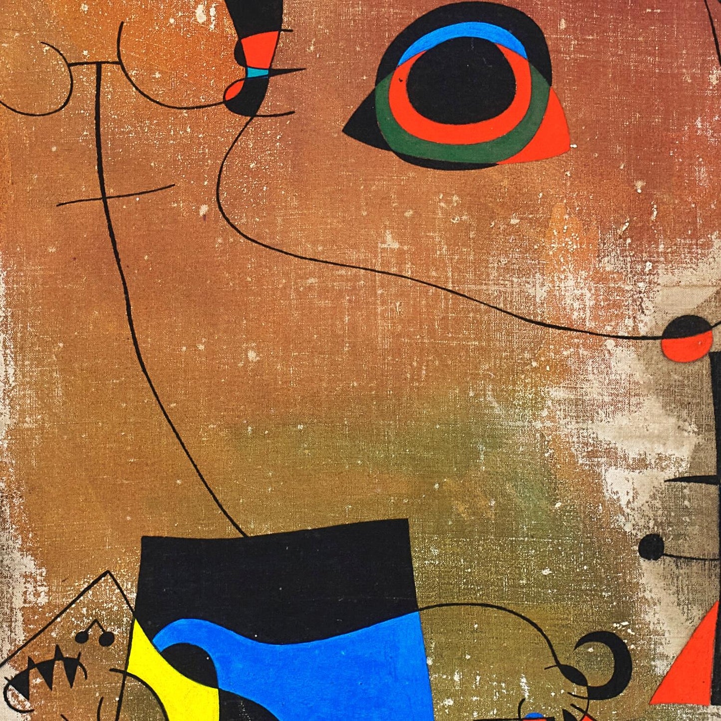 Abstract artwork with geometric shapes on a textured brown background
