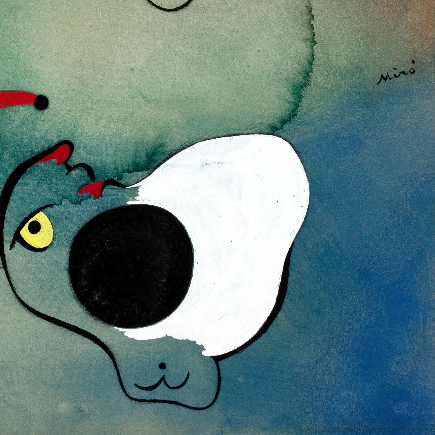 Cartoon character with a large white nose on a blue and green background