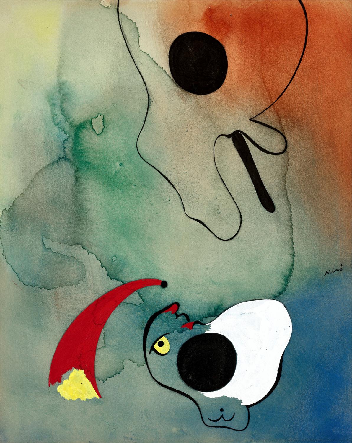 Abstract artwork with a stylized face and colorful background