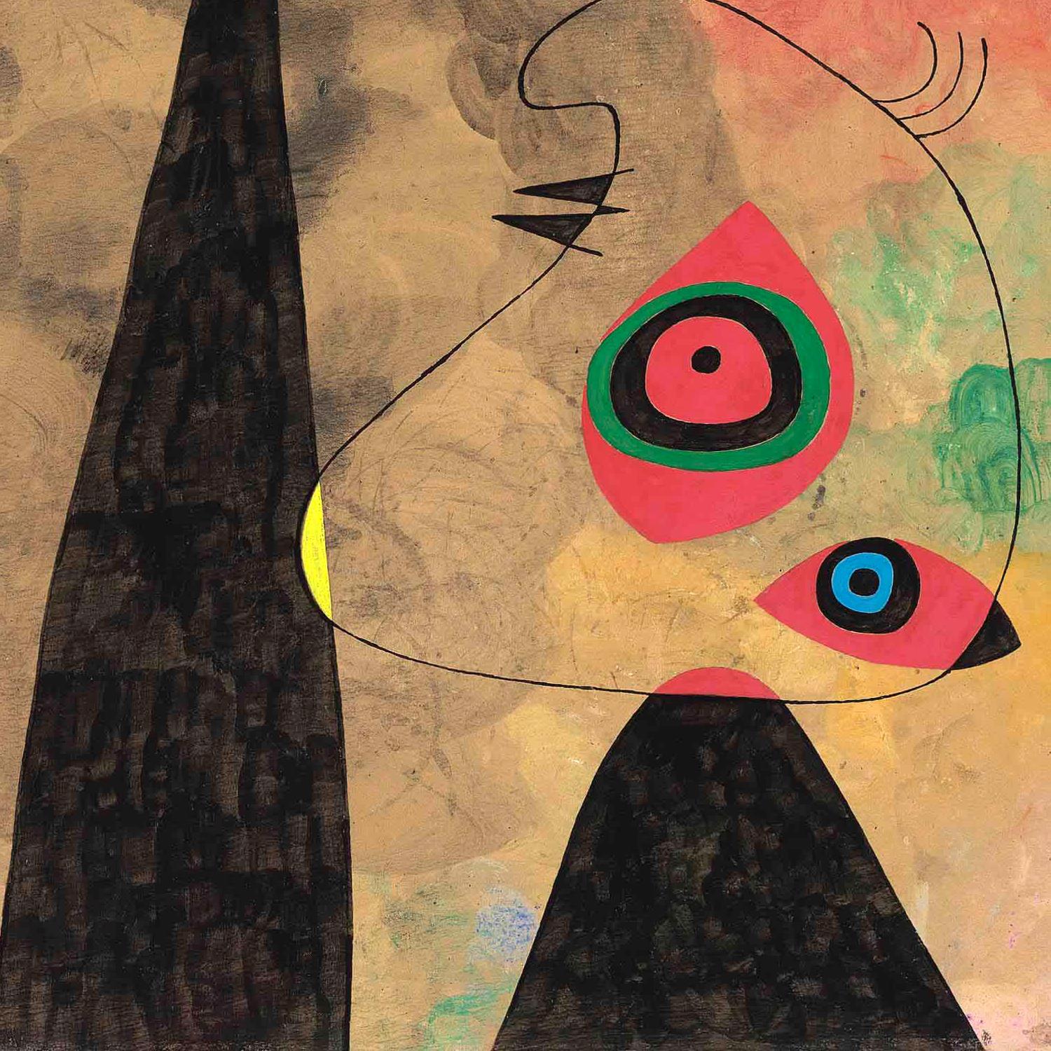 Abstract artwork with geometric shapes and bold colors on a textured background