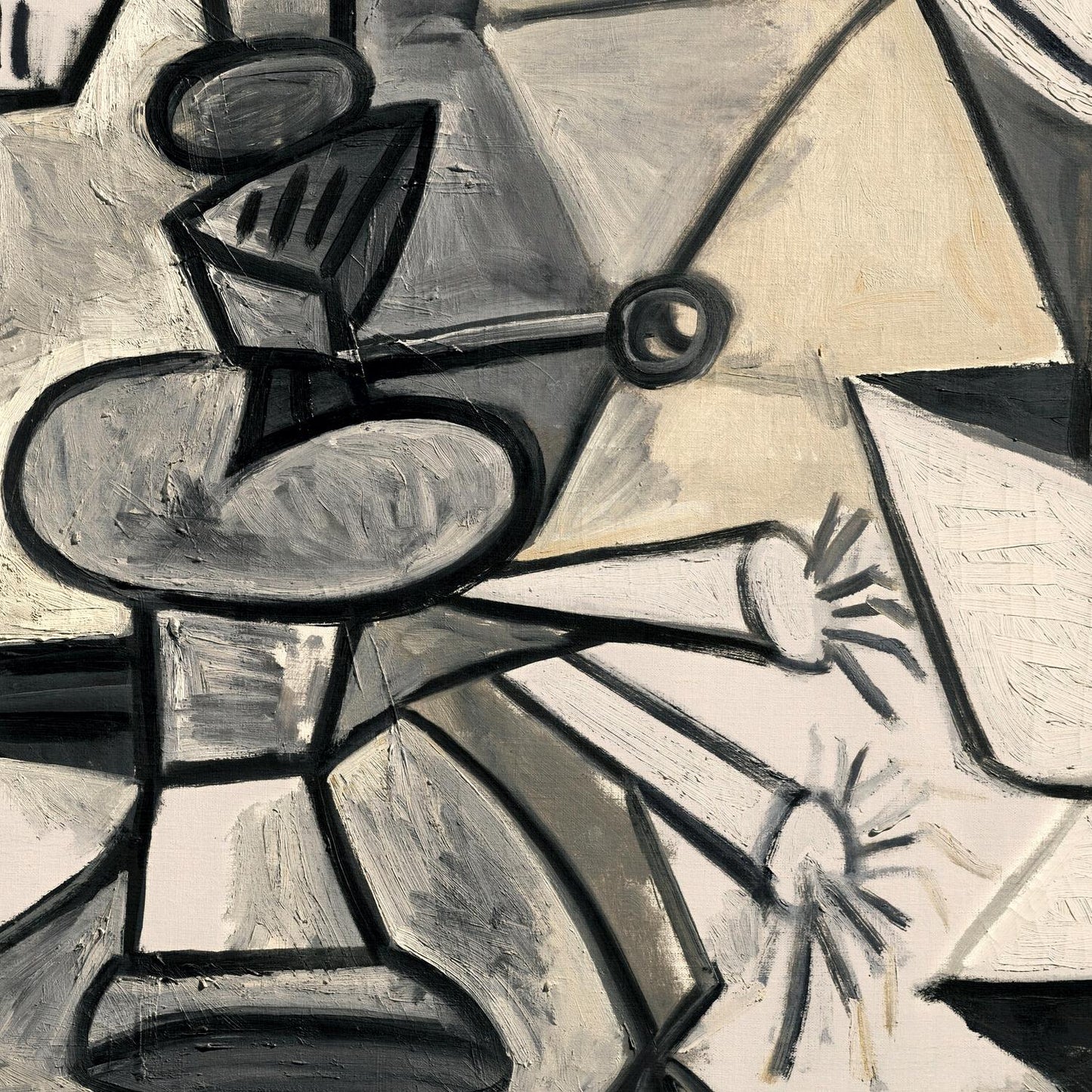 Abstract black and white artwork with geometric shapes