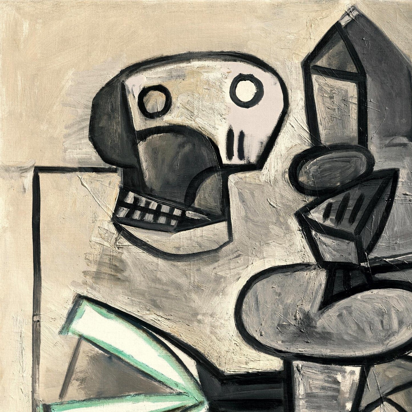 Abstract artwork with geometric shapes and black and white color scheme