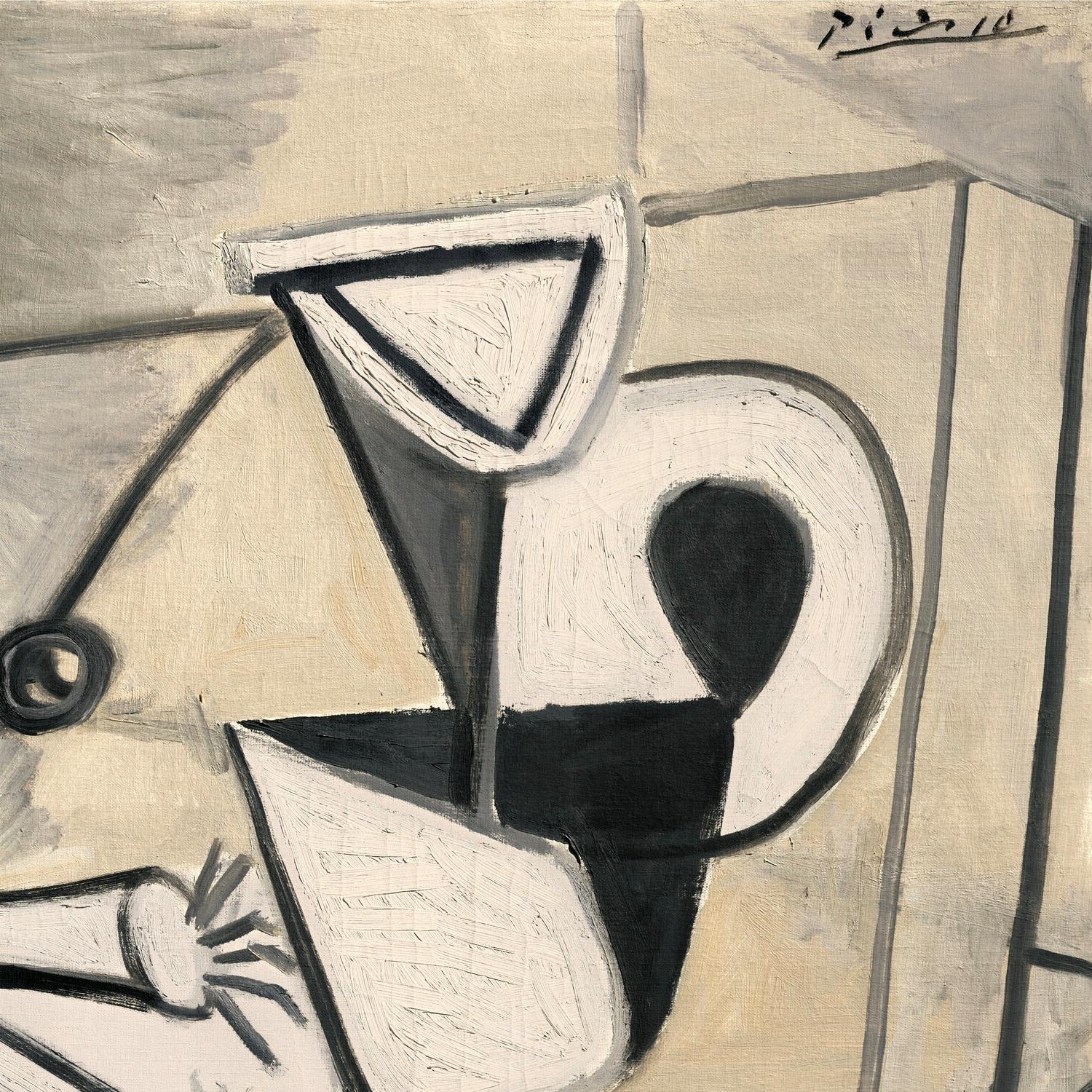 Abstract artwork with geometric shapes on a beige background