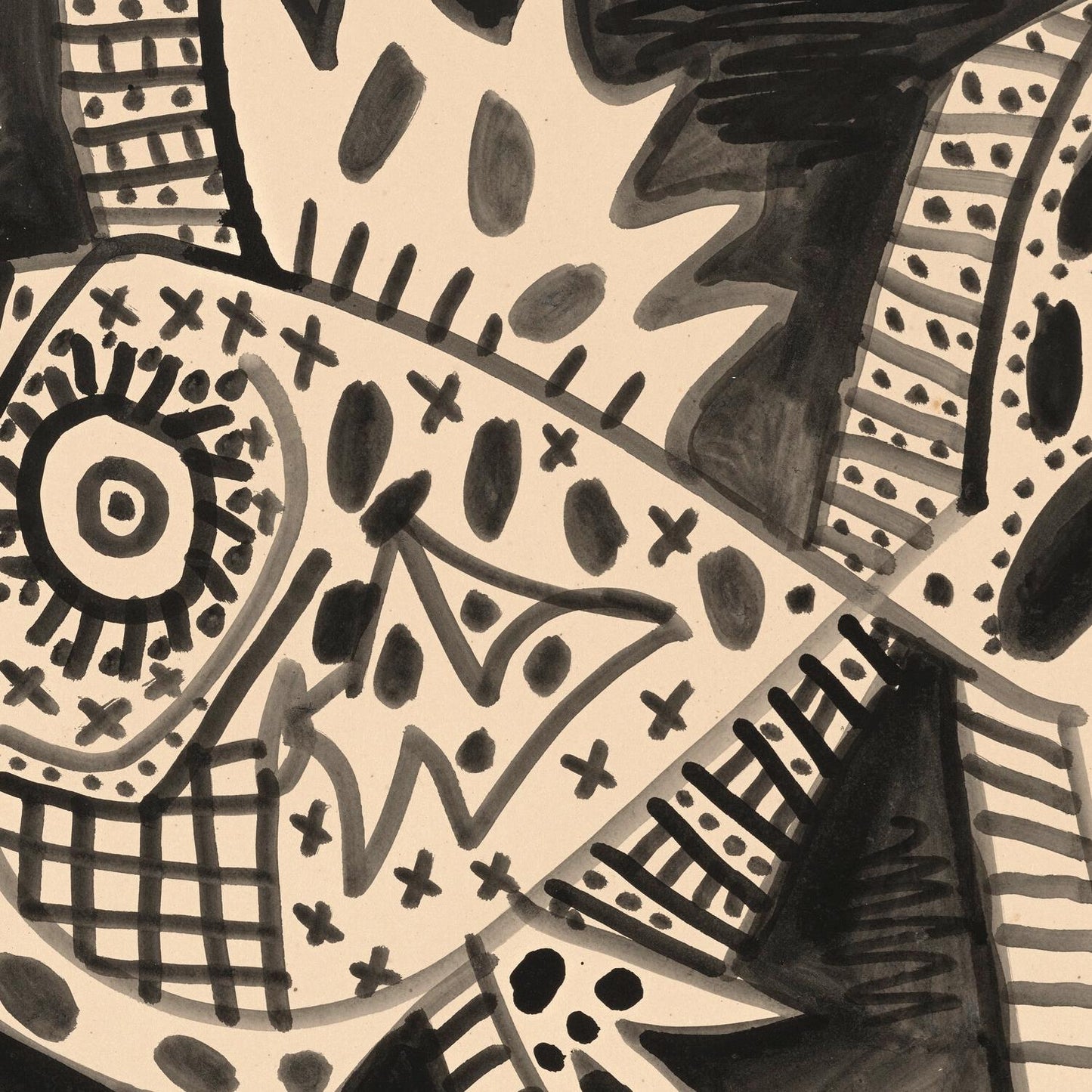 Black and white abstract pattern on a beige background