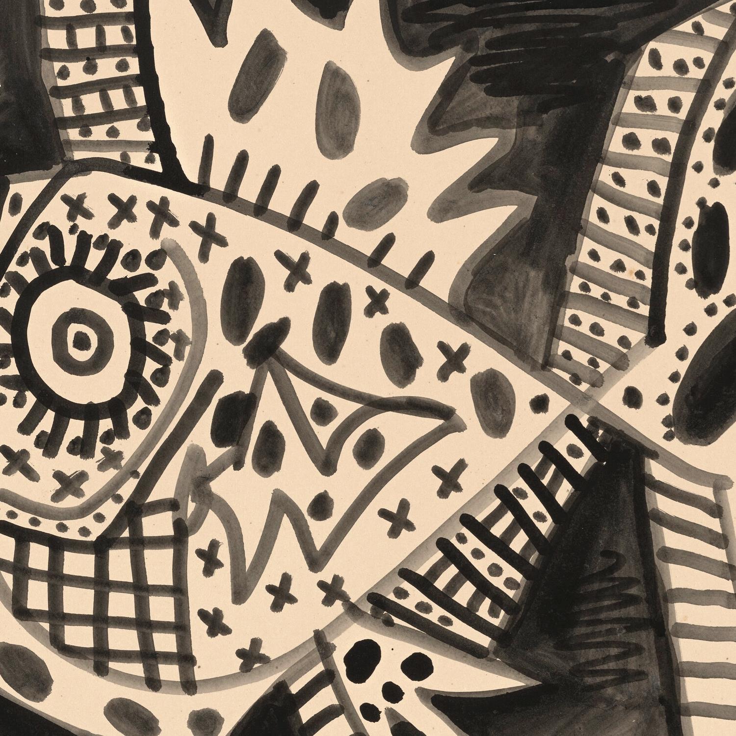 Black and white abstract pattern on a beige background
