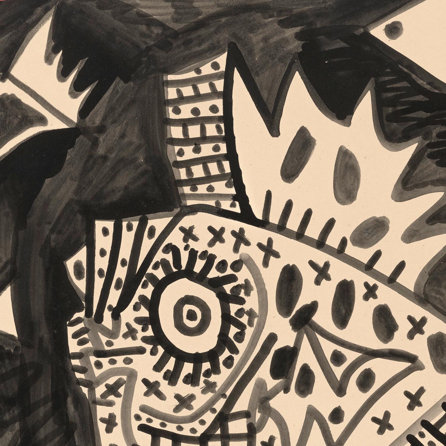Black and white abstract pattern on a beige background